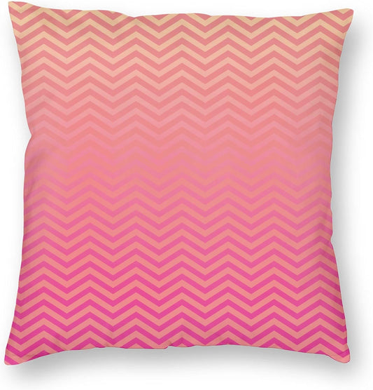Pink Peach Ombre Chevron Tropical Sunset Colo Cosy Square Couch Pillowcase，Sofa Throw Pillow Covers Cushion Shell Decoration for Living Room Bed car Office 18"X18"