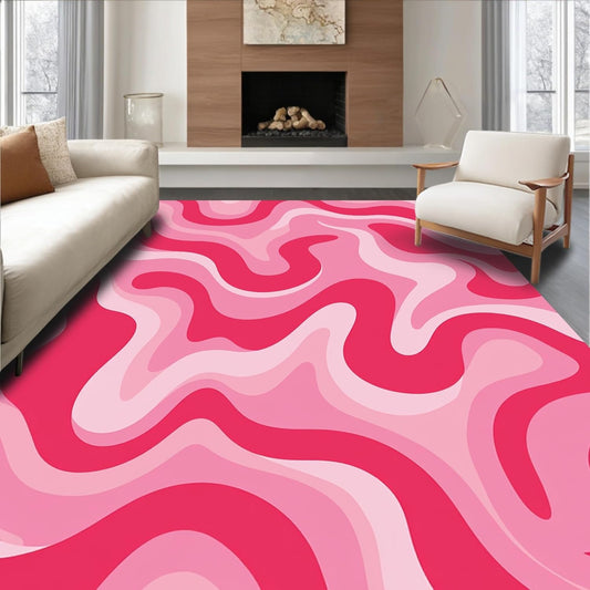 Flatwoven Area Rug 4x6 ft, Abstract Coral Wave, Non Slip, Stain Resistant, Washable High Traffic Area Rugs for Living Room, Bedroom Decor