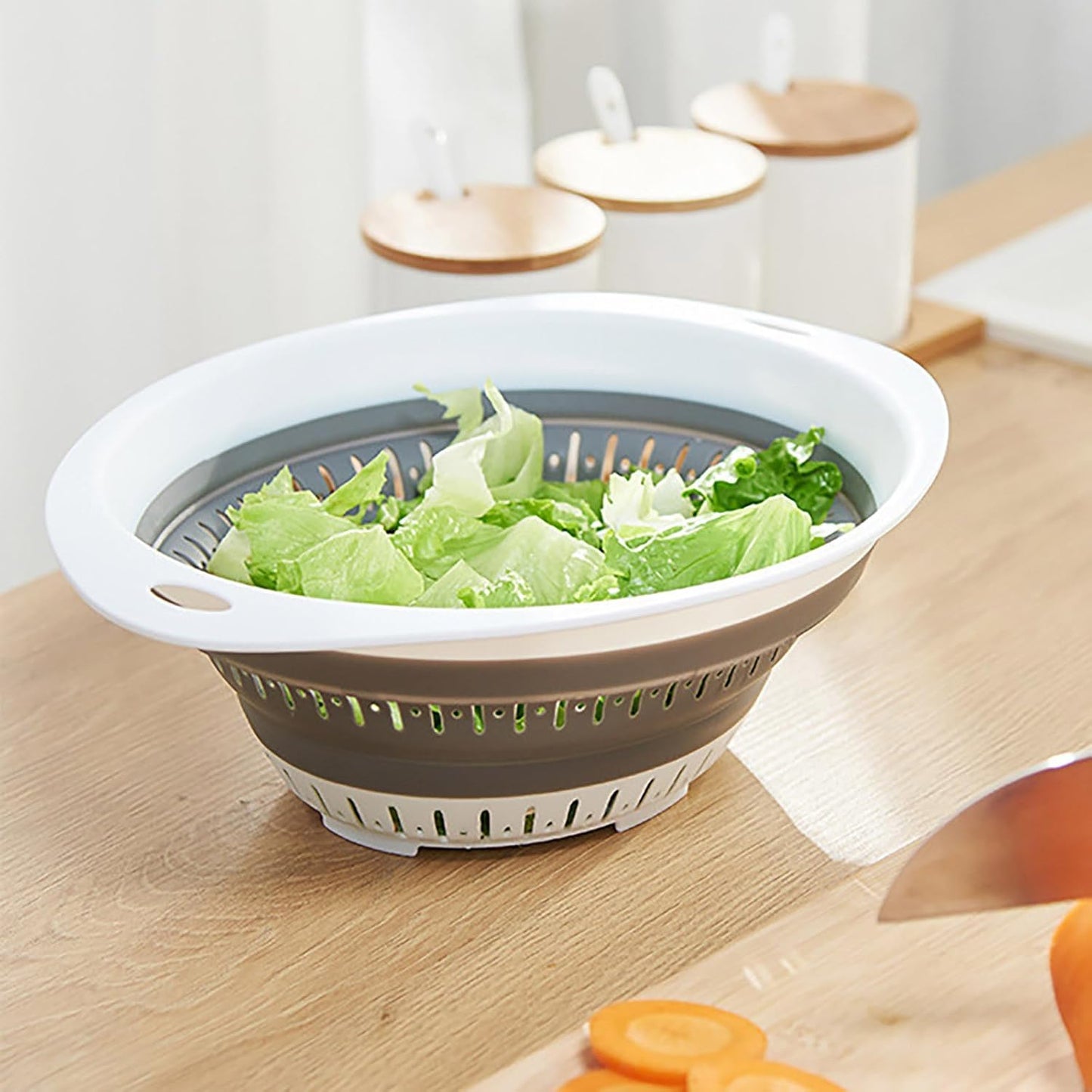 Collapsible Kitchen Colander and Strainer Set - Round Folding Food Strainer, Space-Saving Silicone Colander for Pasta, Vegetables & Fruits, Dishwasher-Safe Colander, Easy Storage Colander for Kitchen