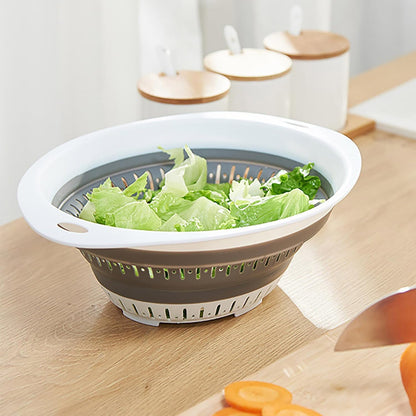 Collapsible Kitchen Colander and Strainer Set - Round Folding Food Strainer, Space-Saving Silicone Colander for Pasta, Vegetables & Fruits, Dishwasher-Safe Colander, Easy Storage Colander for Kitchen