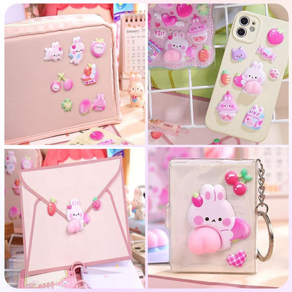 Kawaii Puffy Sticker Set, 3D Bubble Animal Foam Sheets for Kids Girls, Squishy Bear Bunny Peach Designs for Phone Case Laptop Notebook Scrapbook DIY, Cute Pastel Gift Pack, 2 Sheets (Blue & Pink)