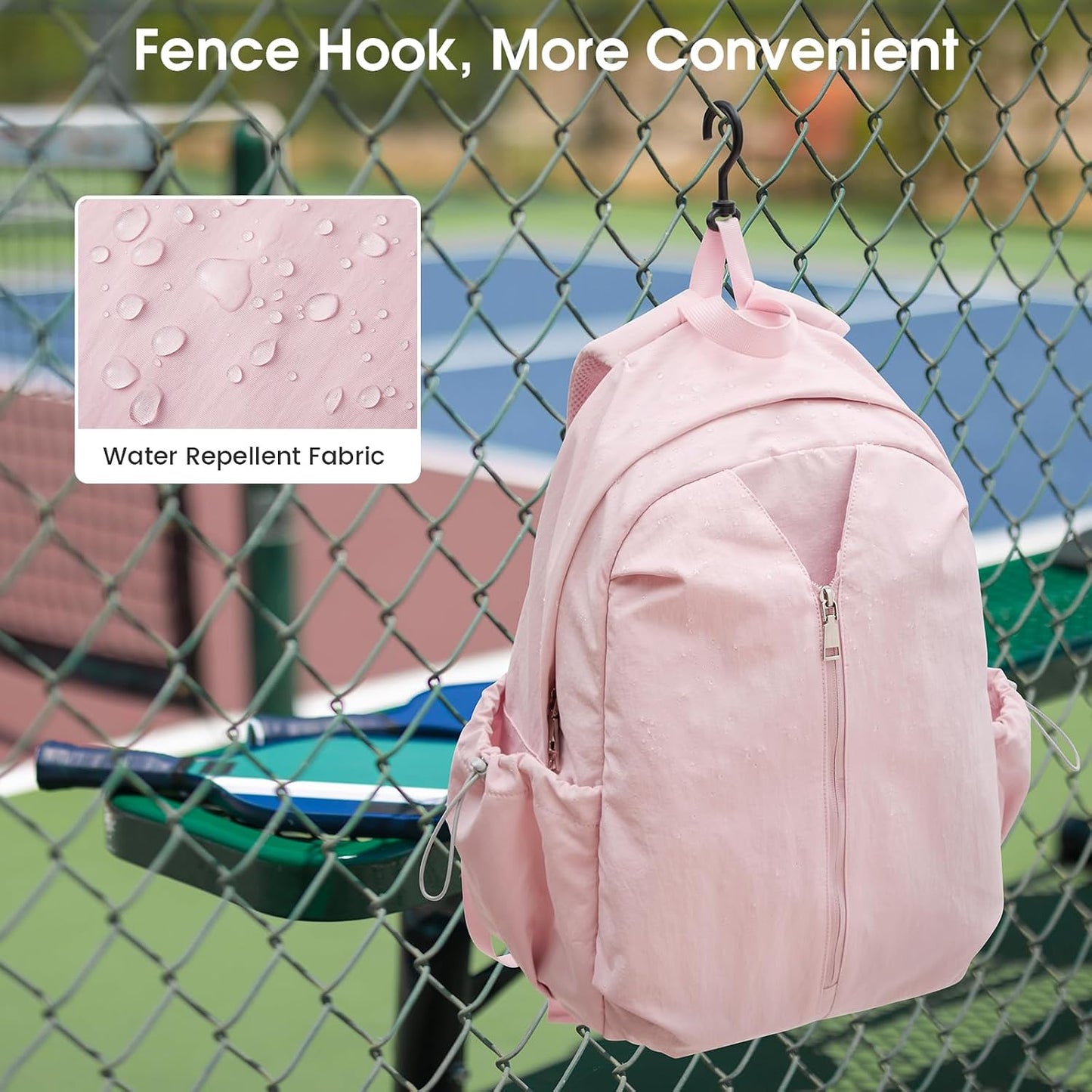 G4Free 20L Pickleball Bag for Women, Pickleball Paddle Backpack with Fence Hook, Work Travle Bag with 15" Laptop Compartment-Pink