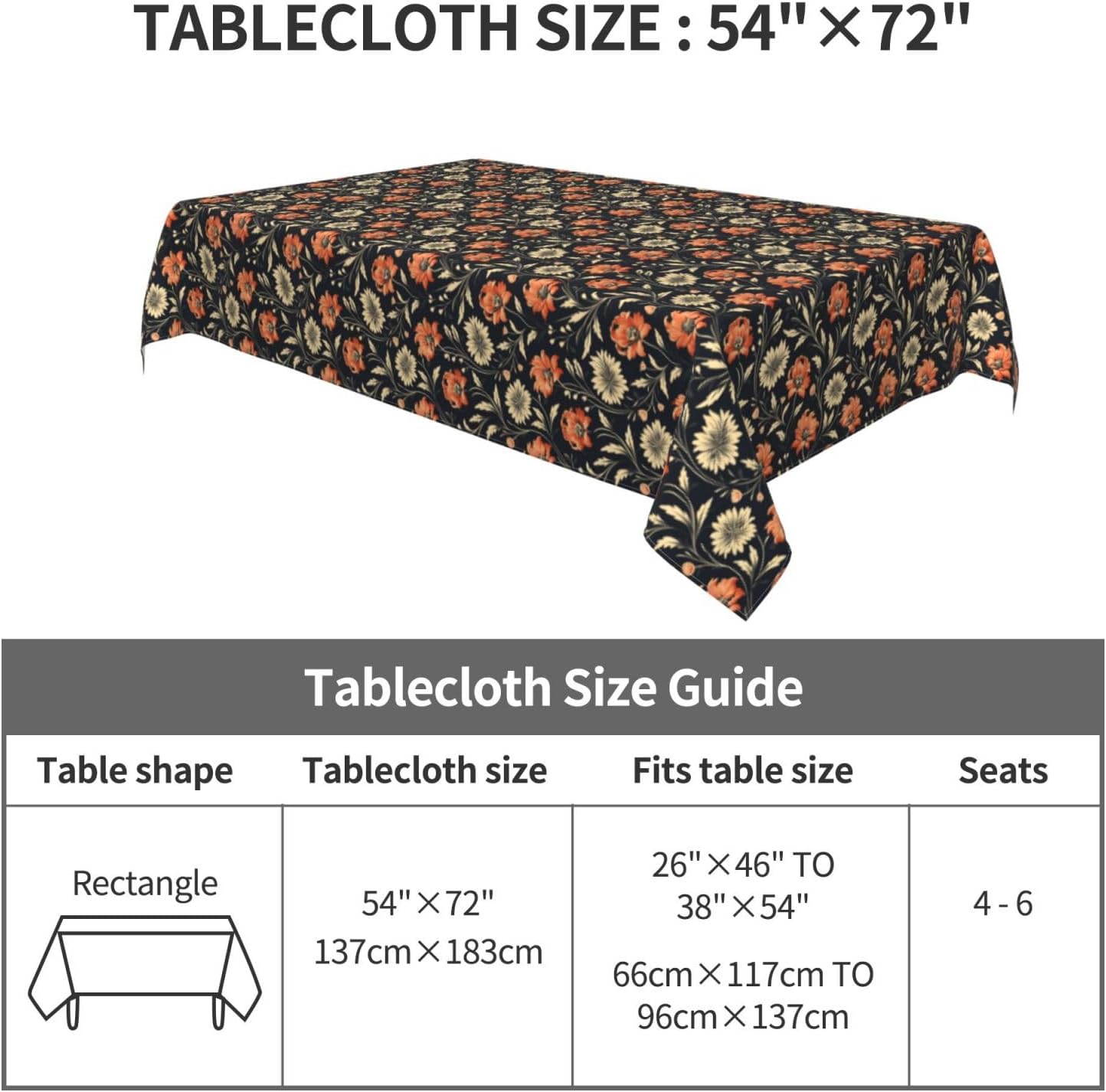 Victorian Simple Floral Pink Flower Rectangle Tablecloth, Drop Shapes Table Cloth Dining Table Cover for Kitchen Restaurant Party Buffet Picnic, 52x70 Inch