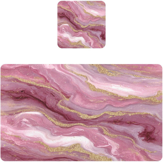 ALAZA Pink Gilded Marble Pattern Placemats for Dining Table, Heat Resistant Placemat Table Mats Place Mats 2 PC and 2 Coaster Washable Table Mats