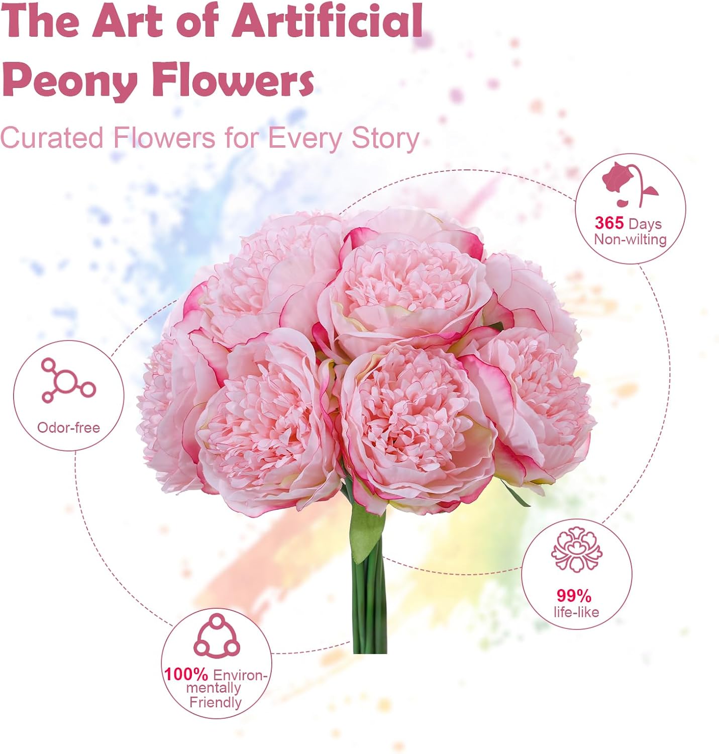10PCS Deep Pink Realistic Silk Peonies Bouquet, Waterproof & UV Resistant Faux Peony Flowers, All-Weather Artificial Stems for Outdoor, Grave, Wedding Centerpiece & Home Decor