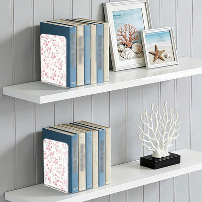Light Pink Small Floral 3 Bookends Book Ends for Shelves Heavy Books Stopper Decorative Acrylic Non-Slip 1 Pair