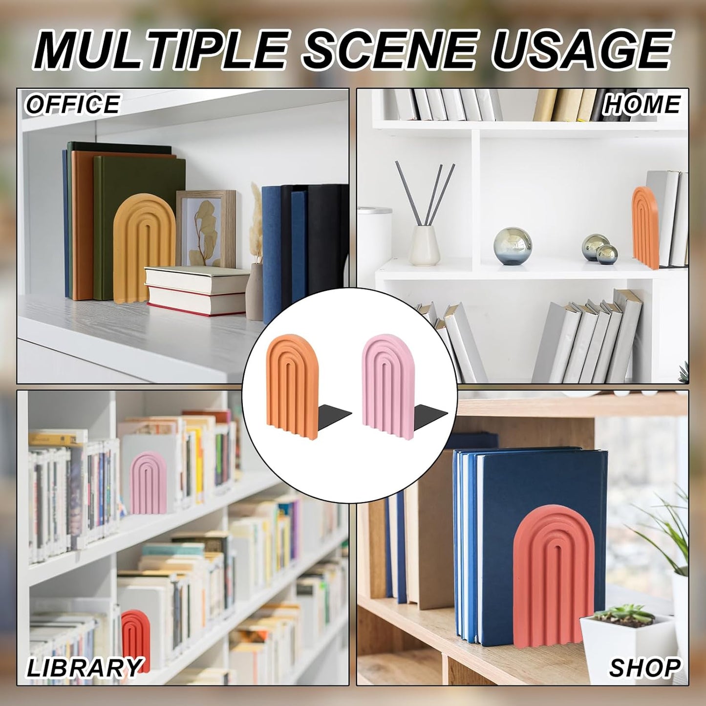 PATIKIL 2Pcs Boho Arch Bookends, Non-Skid Wood Book Ends Rainbow Wooden for Shelves Book Stopper Stand Cute for Holding Books Movie Home Office Library Decorative, Light Orange/Pink
