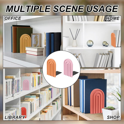 PATIKIL 2Pcs Boho Arch Bookends, Non-Skid Wood Book Ends Rainbow Wooden for Shelves Book Stopper Stand Cute for Holding Books Movie Home Office Library Decorative, Light Orange/Pink