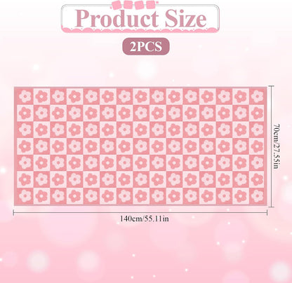 2 PCS Checkered Bath Towels Cute Cotton Floral Bath Towel Soft Absorbent Large Shower Towels for Bathroom, Pool, College Dorm, 27.5x55 Inches, Pink and Purple