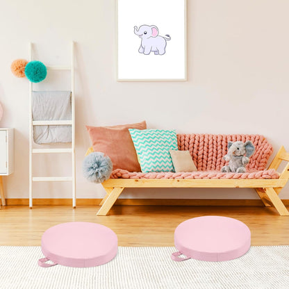 Sawysine 2 Pcs 14 Inch Floor Cushions with Handle, Flexible Round Floor Seating Pillows for Home School Classroom Kindergarten Daycare Nursery, 2 Inch Thick (Pink)