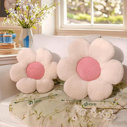 Flower Pillows, Cute Daisy Shaped Throw Pillow, Small Cream Pink Floor Cushions for Gifts, Kids Decorative Pillows for Living Room Sofa Bedroom Bed, 15.7x15.7 Inch