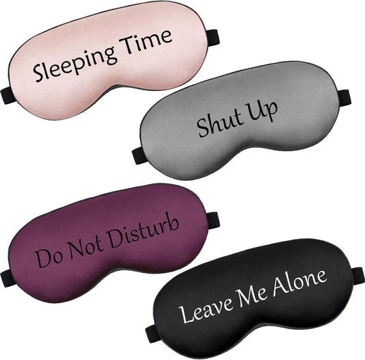 Geyoga 4 Pieces Funny Sleep Mask Silk Eye Mask Soft Blackout Blindfold with Adjustable Strap Sleeping Eye Cover for Women Men Night Travel, Nap, Meditation (Champagne, Grey, Purple, Black)