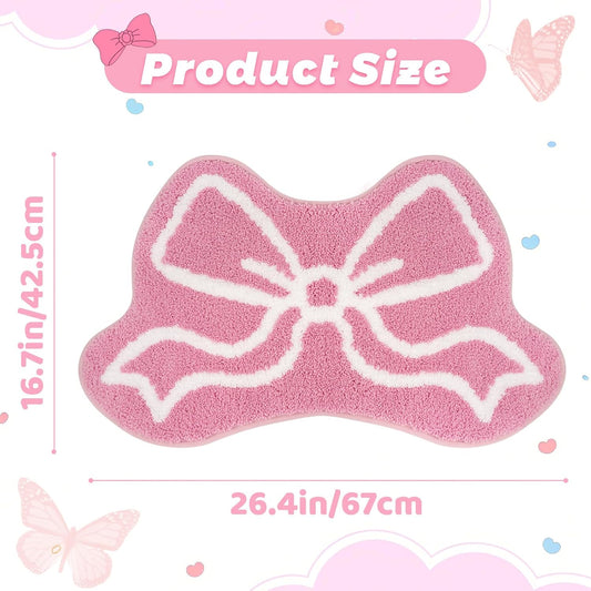 Bathroom Rugs - Pink Bow Bath Rug, Machine Washable Bath Mat, Decorative Pink Carpet for Girls Bedroom, Bathroom & Kids Room (2'1"×1‘4“)