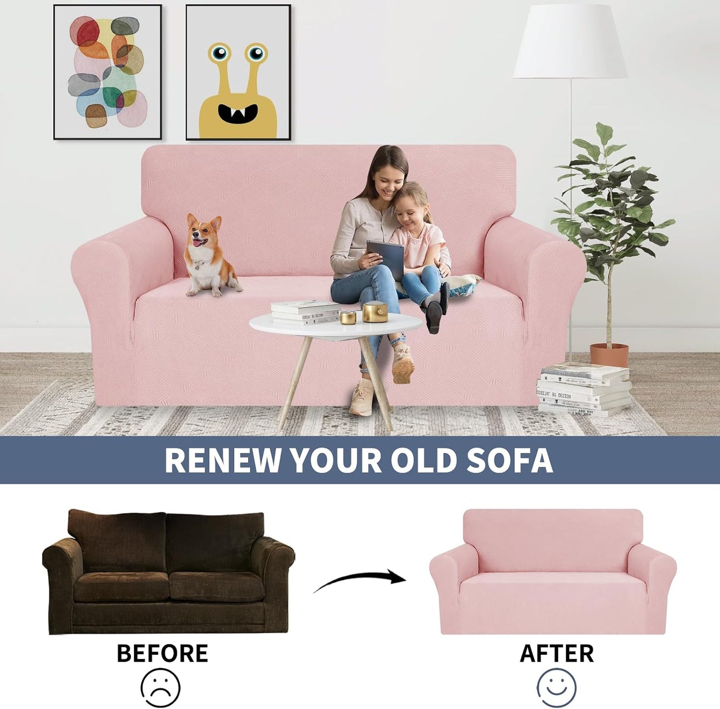 JIVINER Chair Cover for Living Room, 1 Piece Chair Sofa Slipcovers with Arms High Stretch Pet Friendly Couch Furniture Protector with Elastic Bottom (Chair, Dusty Pink)