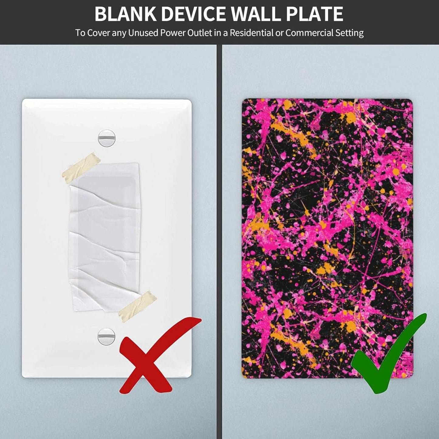 Neon Pink Abstract Paint Splatter Single Toggle Blank Wall Plate Light Switch Cover Decorative 1 Gang For Kitchen Room Bathroom Size 4.5" X 2.75"