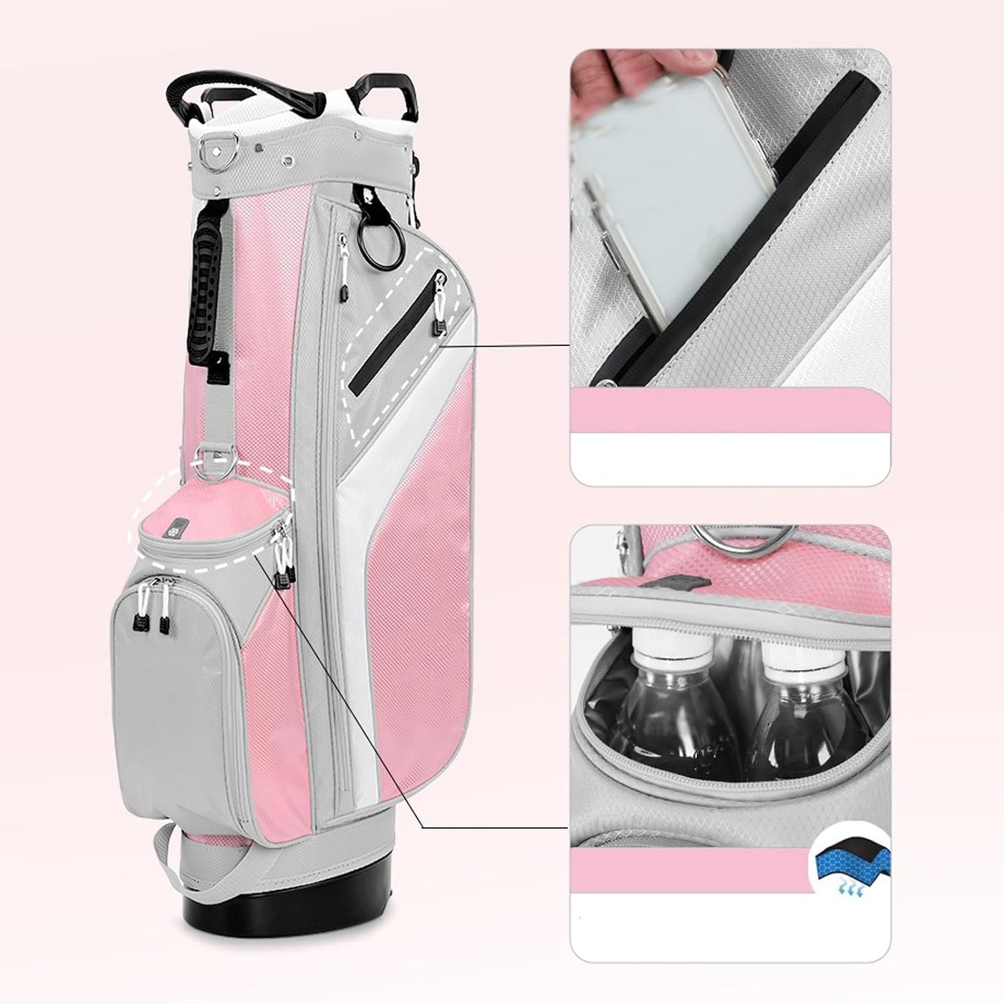 Golf Club Bags|Lightweight Bag for Men Women|Fairway Stand Waterproof,with 7 grids Dividers,Zippered Pockets,Ergonomic Shoulder Straps