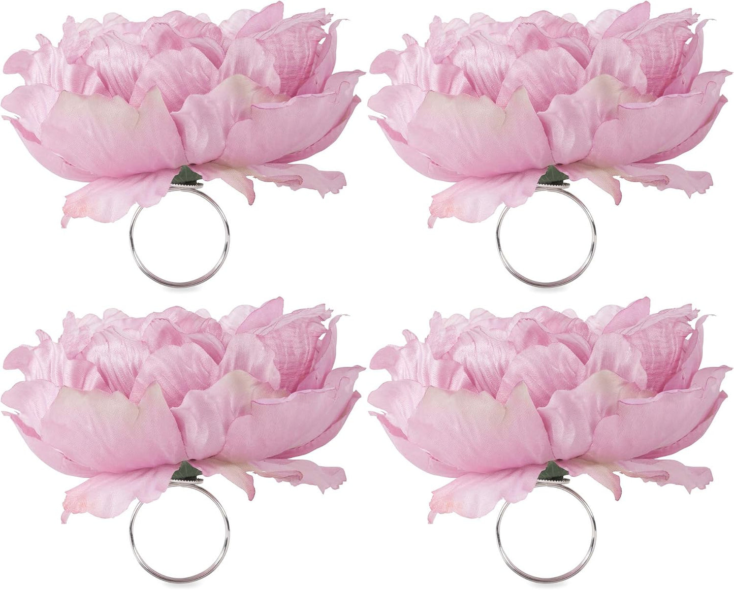 DII Beautiful Peony Flower Napkin Rings Pink, 4 Piece