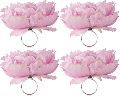 DII Beautiful Peony Flower Napkin Rings Pink, 4 Piece