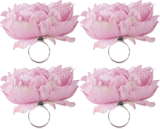 DII Beautiful Peony Flower Napkin Rings Pink, 4 Piece
