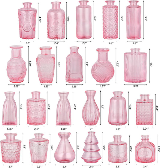 RUCKAE Glass Bud Vases Mini Flower Vase Small Vintage Vases for Centerpiece Table Wedding Decorations Home Decor Party(Pink 22 Pack)