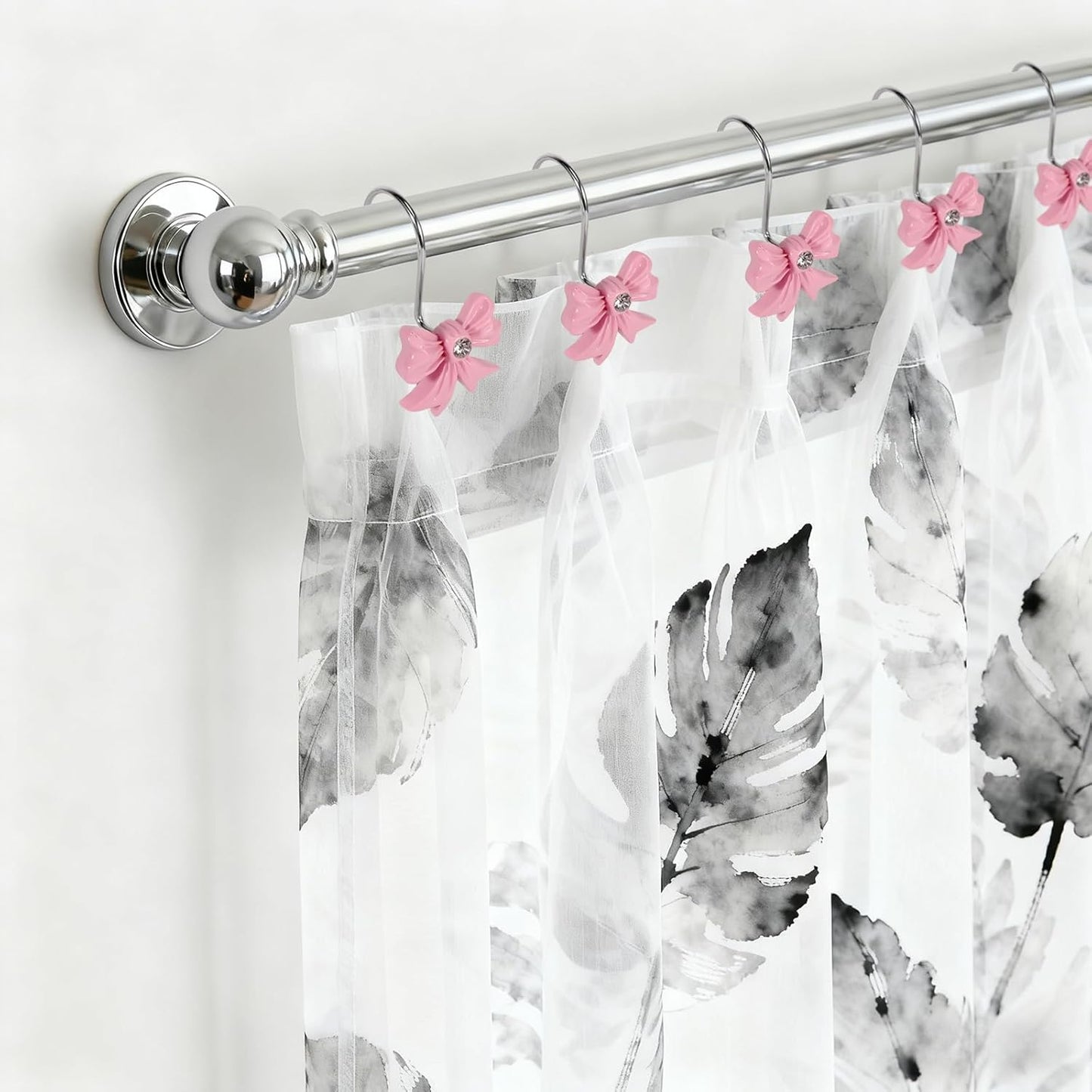 12 Pcs Bow Shower Curtain Hooks, Bow Design Resin Rustproof Bathroom Curtain Hook Decoration, Decorative Accessories for Shower Rings in Girls' Bathrooms (Pink)