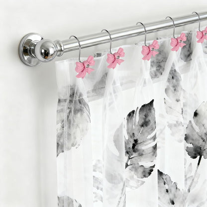 12 Pcs Bow Shower Curtain Hooks, Bow Design Resin Rustproof Bathroom Curtain Hook Decoration, Decorative Accessories for Shower Rings in Girls' Bathrooms (Pink)