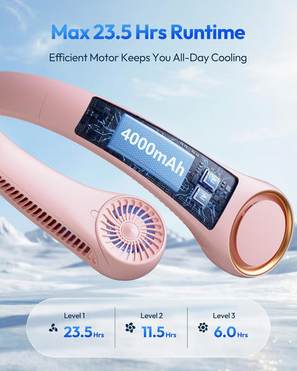 Gaiatop Portable Neck Fan Rechargeable, Hands-Free 360° Cooling, 23.5hrs Runtime, Battery Powered Personal Wearable Fan, Summer Outdoor Travel Essentials, Birthday Gifts for Women Mom Girls, Pink