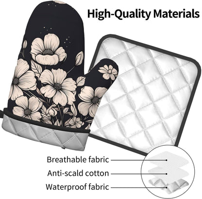 Light pink flowers Patterned Heat-Proof Gloves and Protective Mat Set (2-Piece) - For Ovens, Microwaves, and Grills