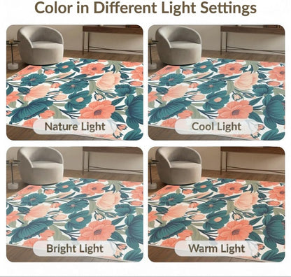 5'x7' Washable Flatwoven Rug, Peach Contemporary Botanical Stain Resistant Area Rug Non-Slip Low Profile Floor Covering for Guest Room, Lounge, Apartment | Ref:2157510