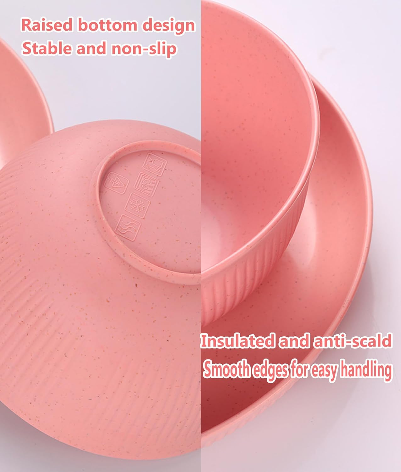 Unbreakable Cereal Bowls Set of 4, Lightweight Reusable Bowls, Dishwasher Safe Pink Bowls for Rice, Noodles, Soup, Salad & Fruit