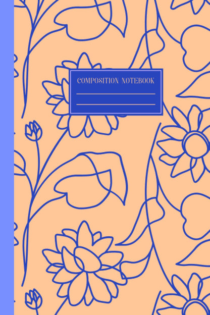 Composition Notebook: Blue Peach Pastel Art Flower Cover Design Journal Diary for Journaling to Write In, 6x9" 120 pages Blank Lined College Ruled ... Students, Teachers, Women, Men, College