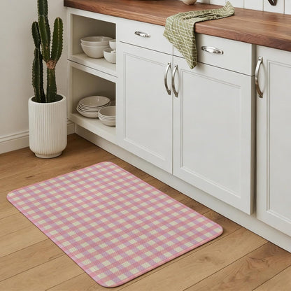Bathroom Rugs 19.7x31.5 Inch, Pink Non Slip Rugs Washable Low Pile, Grid Checkered Plaid Gingham Lattice Trellis Front Door Mat Entryway Rug with Rubber Backing
