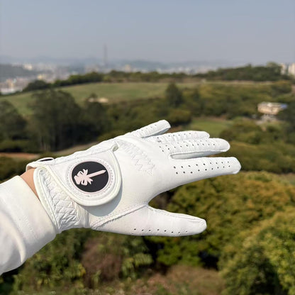 PINKTEE Golf Glove Women Left Hand Premium Cabretta Leather with Pink Marker All Weather Golf Gloves for Ladies Size Small Medium Large