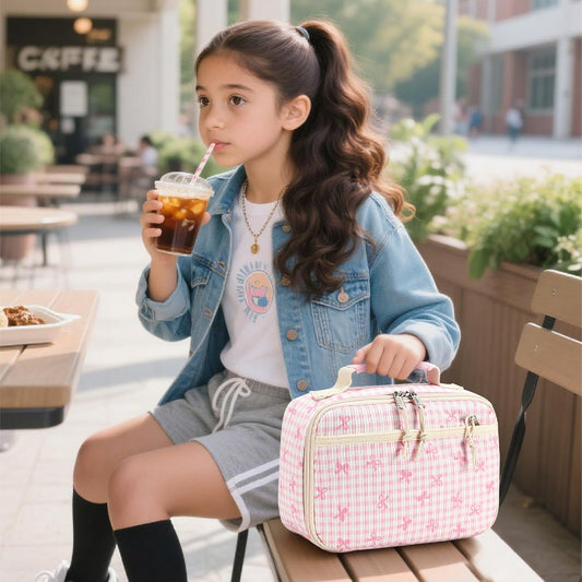 LEDAOU Lunch Box Kids Insulated Lunch Bag Girls Toddler Reusable Lunchbox for School Picnic Hiking (Bowknot-Pink)