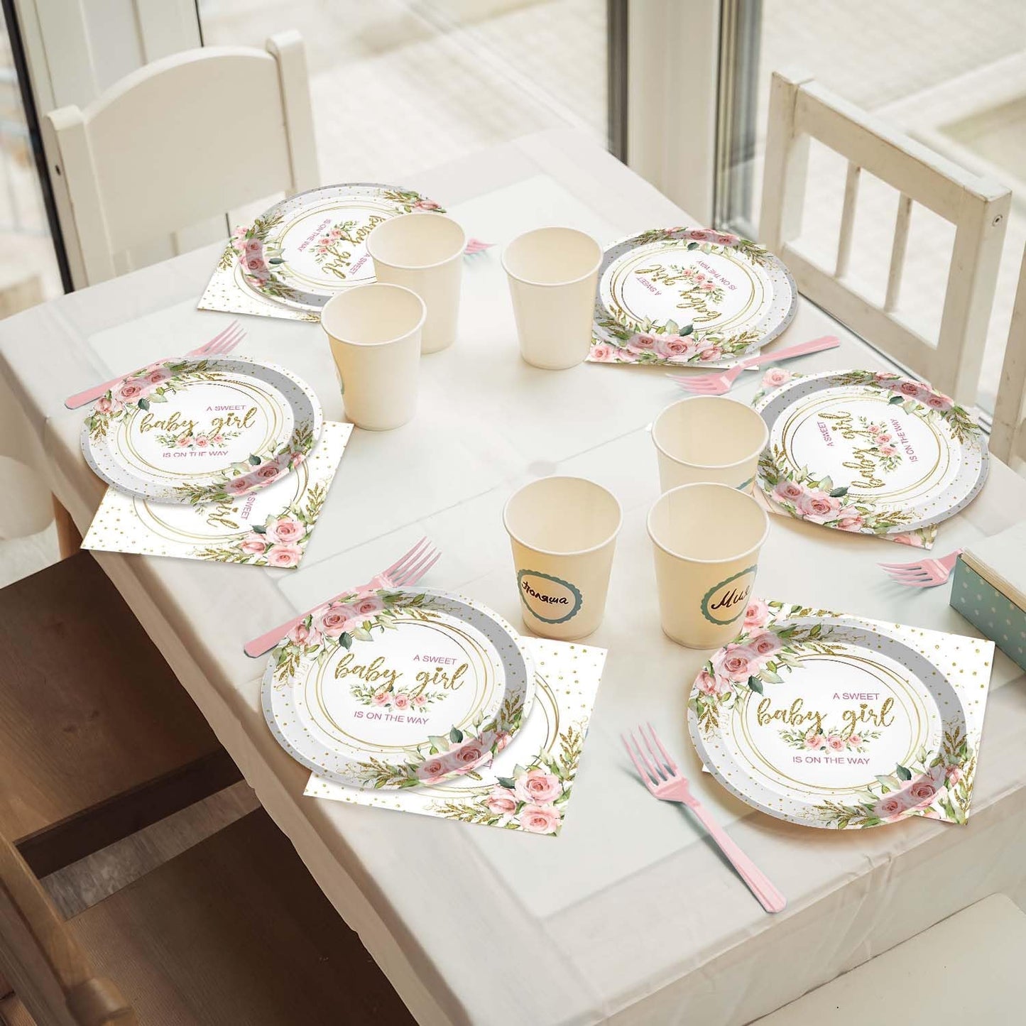 96 Pcs Sweet Baby Girl Party Tableware Set It's a Girl Baby Shower Disposable Paper Plates and Napkins Watercolor Pink Floral Girl Baby Shower Party Supplies for 24 Guests