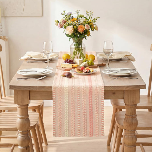 Artoid Mode Pink Farmhouse Woven Table Runner, Seasonal Holiday Rustic Kitchen Dining Table Decoration for Home Party Decor 12x72 Inch
