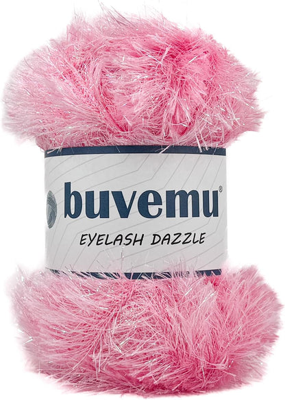 Eyelash Dazzle Fun Fur Yarn with Metallic Sparkle 100 Gram (3.53 Ounces) 120 Yards (110 Meters) (Pink - Iridescent)