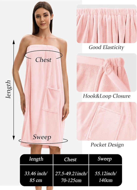 Towel Wrap For Women After Shower，Plush Bath Robe Female，Sauna Spa Wrap Around Towels With Pockets