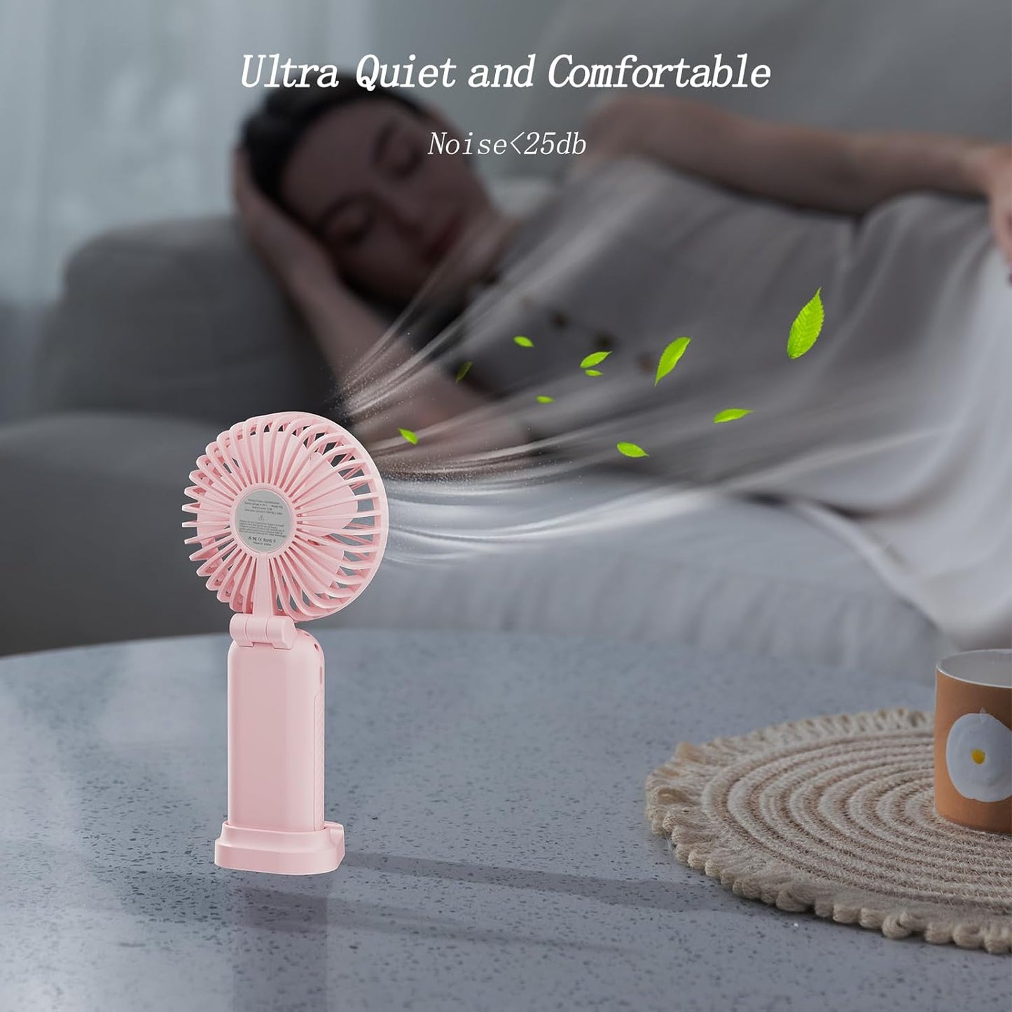 GOCKERA Portable Fan, 4200mAh Battery Operated Fan, 5 Speeds&Digital Display, Makeup Fans for Women with Base, 180°Foldable 3in1 Handheld/Neck/Desk Fan for Outdoor Indoor,Ultra Quiet (Pink)