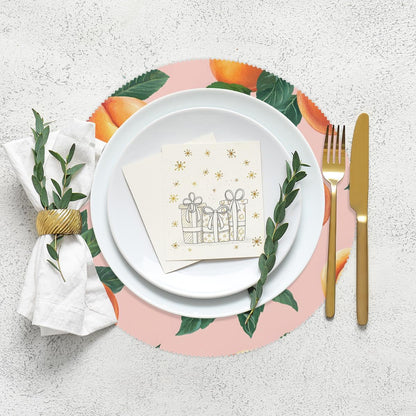 Round Placemat Set of 6-15 Inch Non Slip Heat Resistant Table Mats Washable Place Mats for Kitchen Dining Party Table Decor Peach Pattern