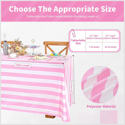 SoarDream Pink and White Striped Tablecloth 57 x 84 Inch Rectangle Waterproof Valentines Day Table Cloth for Easter Holiday Spring Picnic Birthday Party Decoration