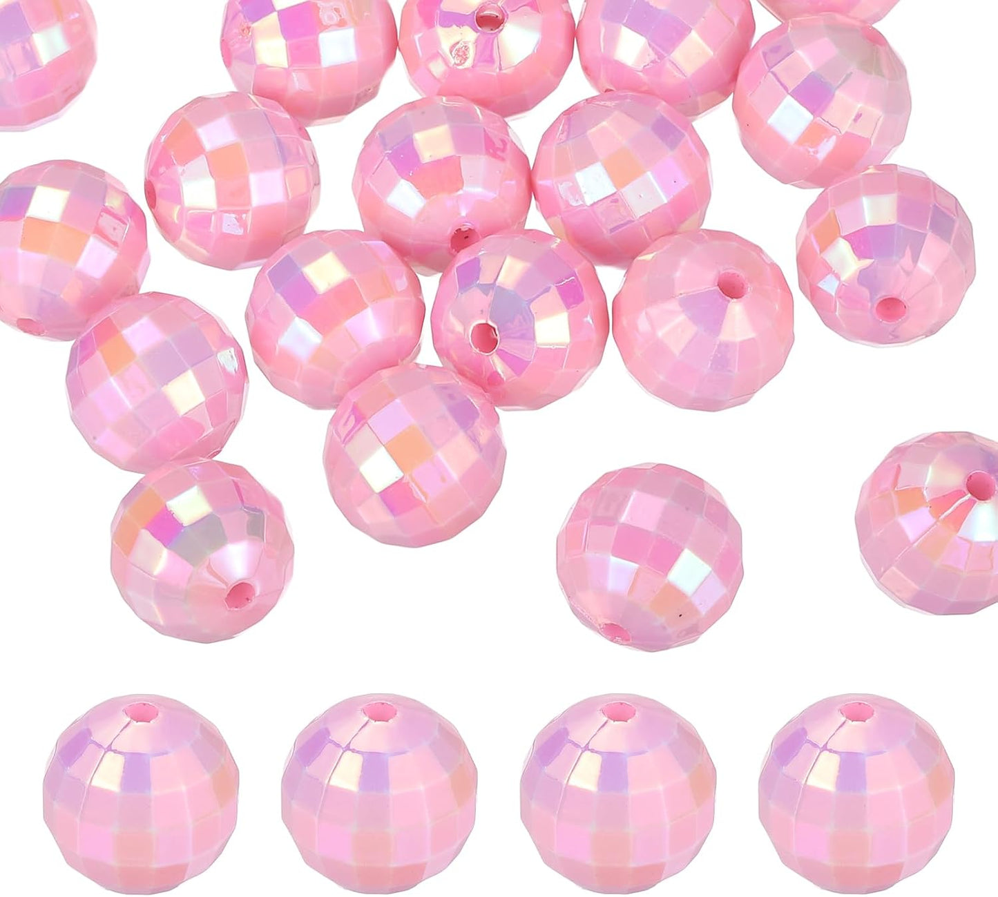 PATIKIL Disco Ball Beads, 50 Pcs 16mm Reflective Round Acrylic Mirror Ball Charm for Decoration DJ Party Crafts Bracelet Jewelry Making, Pink