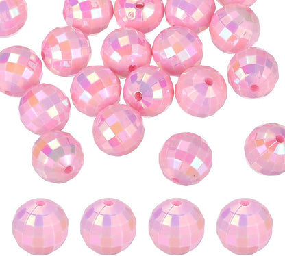 PATIKIL Disco Ball Beads, 50 Pcs 16mm Reflective Round Acrylic Mirror Ball Charm for Decoration DJ Party Crafts Bracelet Jewelry Making, Pink