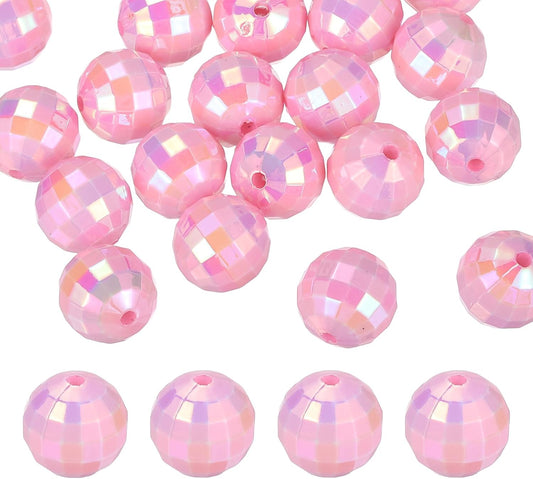 PATIKIL Disco Ball Beads, 50 Pcs 16mm Reflective Round Acrylic Mirror Ball Charm for Decoration DJ Party Crafts Bracelet Jewelry Making, Pink