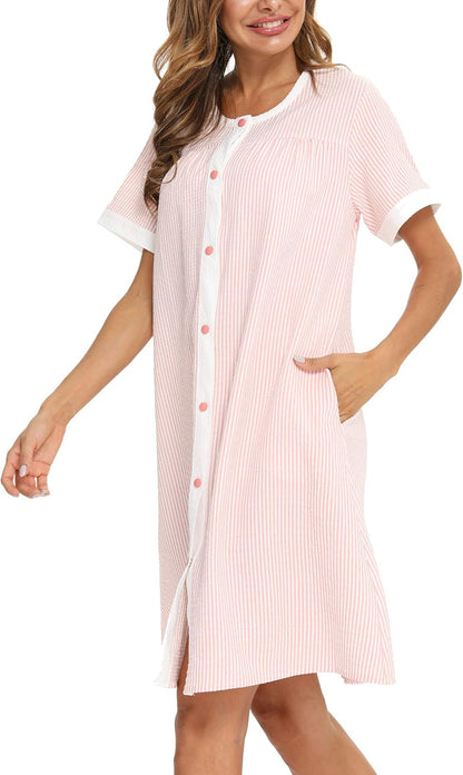 YOZLY House Dress for Women Short Sleeve House Coats Dusters Robe Moomoo nightgowns with Pockets