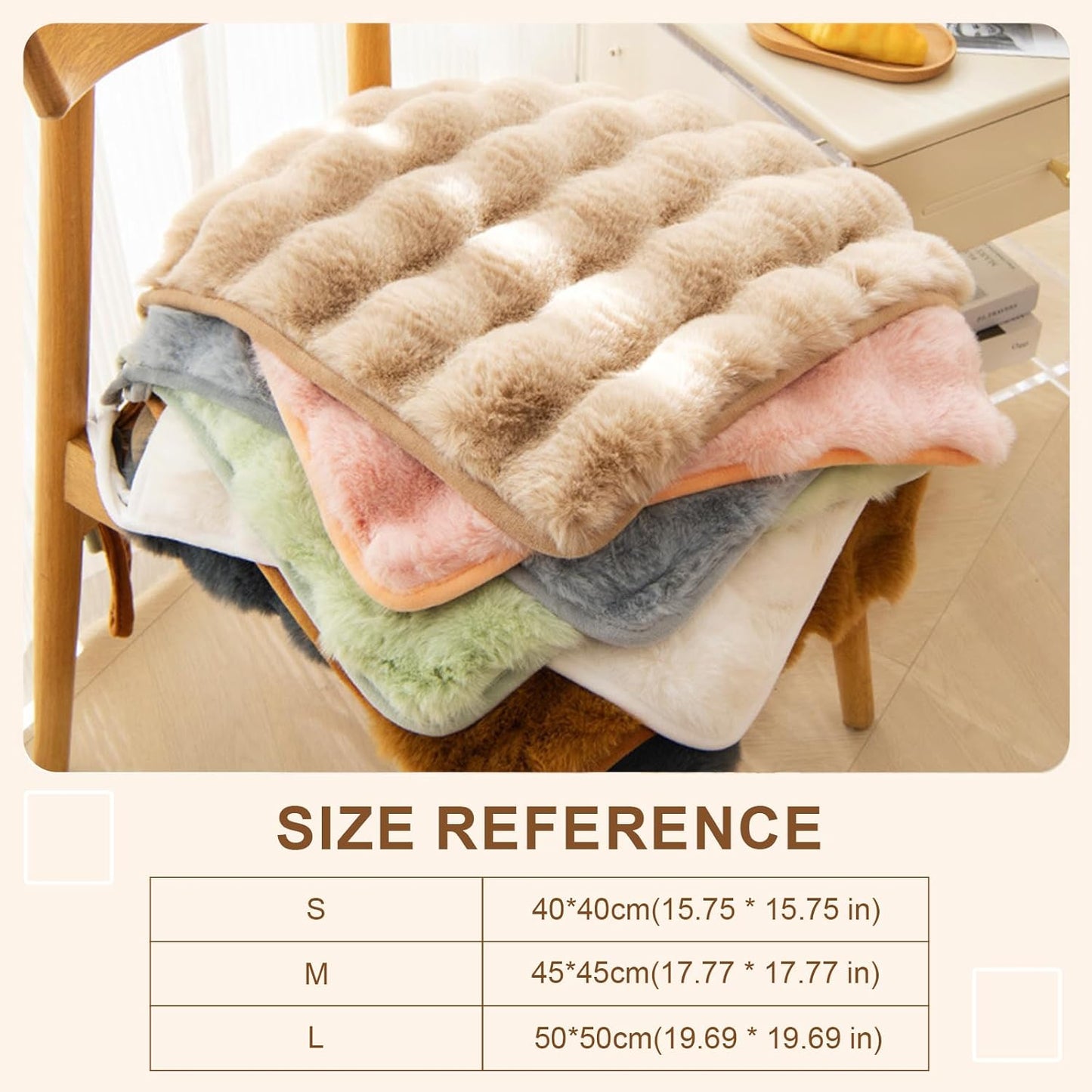 Square Faux Fur Seat Cushion, Faux Rabbit Fleece Chair Pad, Winter Thick Plush Cushions for Dining Chairs, Comfy Lazy Sofa Office Floor Pillow, Cute Bedroom Decor(Pink,2pc/19.7×19.7inches)