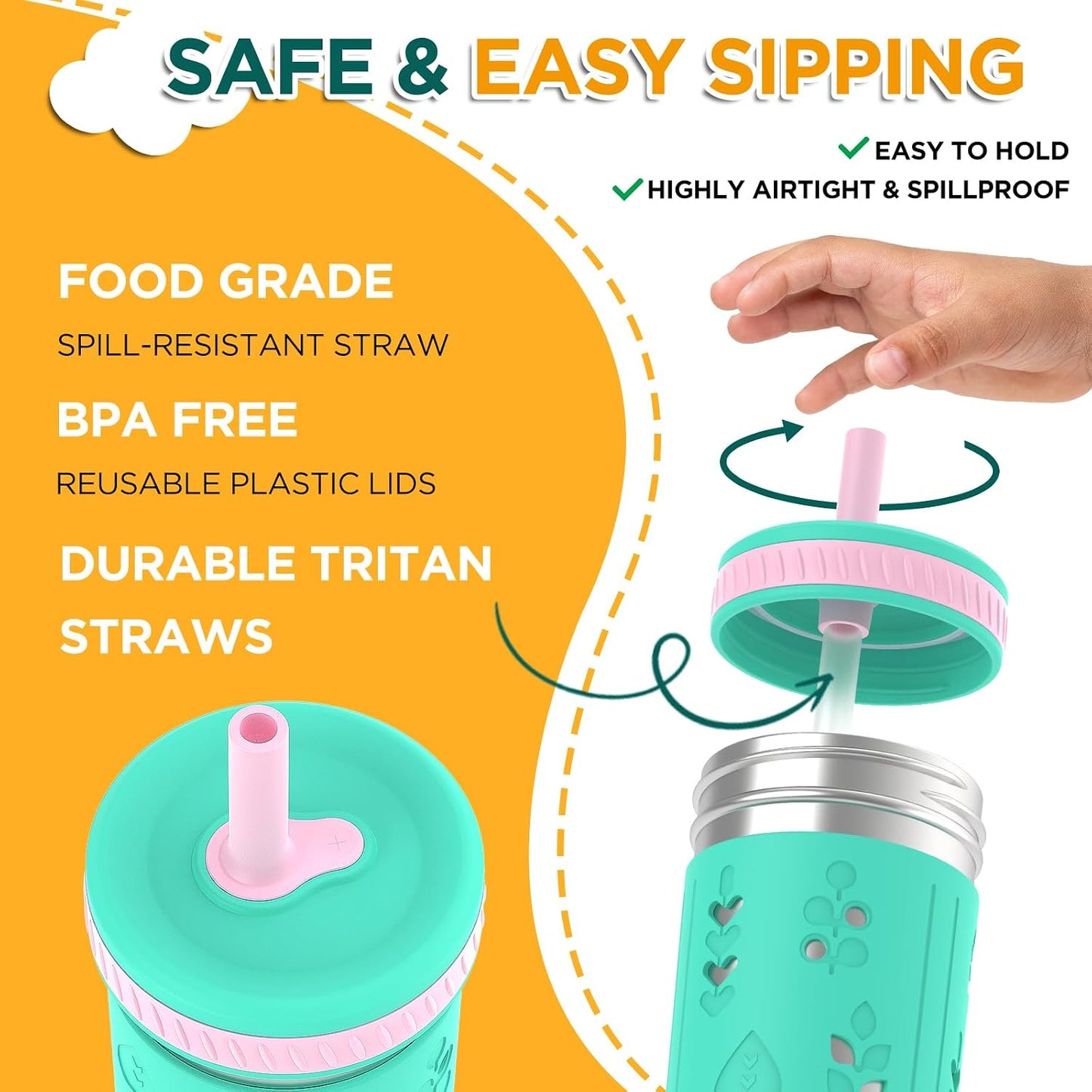 Tronco [4 Pack] 10 oz 2-in-1 Stainless Steel Kids Tumbler Cups with Silicone Sleeves, Spill-Resistant Flexible Straws & Storage Lids, BPA-Free Smoothie and Snack Cups, Dishwasher Safe