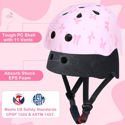 Helmet for Kids 3-8-14, Kids Bike Helmet with DIY Bow, Adjustable Toddler Youth Girls Helmets for Skating Bicycle Scooter Skateboard