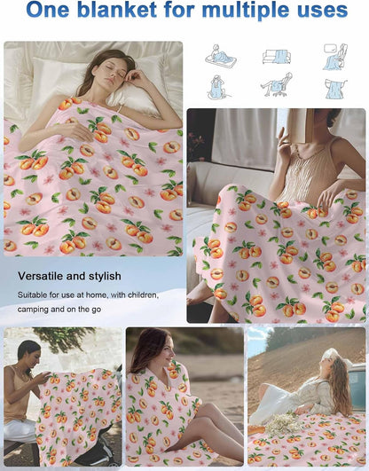 Cooling Blankets for Hot Sleepers Summer Peaches on Pink Background Lightweight Summer Throw, Watercolor Flower Soft Blanket with Cold Effect for Couch Sofa Bed Office,30x40in
