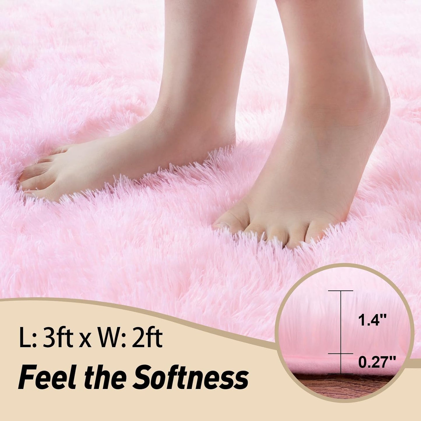 Mugorn Pink Fluffy Soft Rugs for Girls Bedroom, 2x3 Ft Small Shaggy Area Rugs for Kids Playroom, Cute Plush Carpet for Living Room, Aesthetic Carpet for Nursery, Bedside, Indoor (2ft x 3ft, Pink)